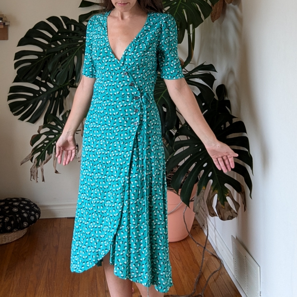 GAP Teal Patterned Midi Dress